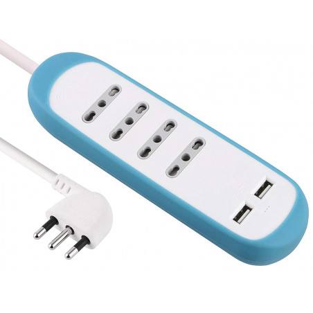 Steckdosenleiste 4 Plätze 10 / 16A 2 USB 2.1A Schutzhülle Anti-Rutsch-Silikongrau