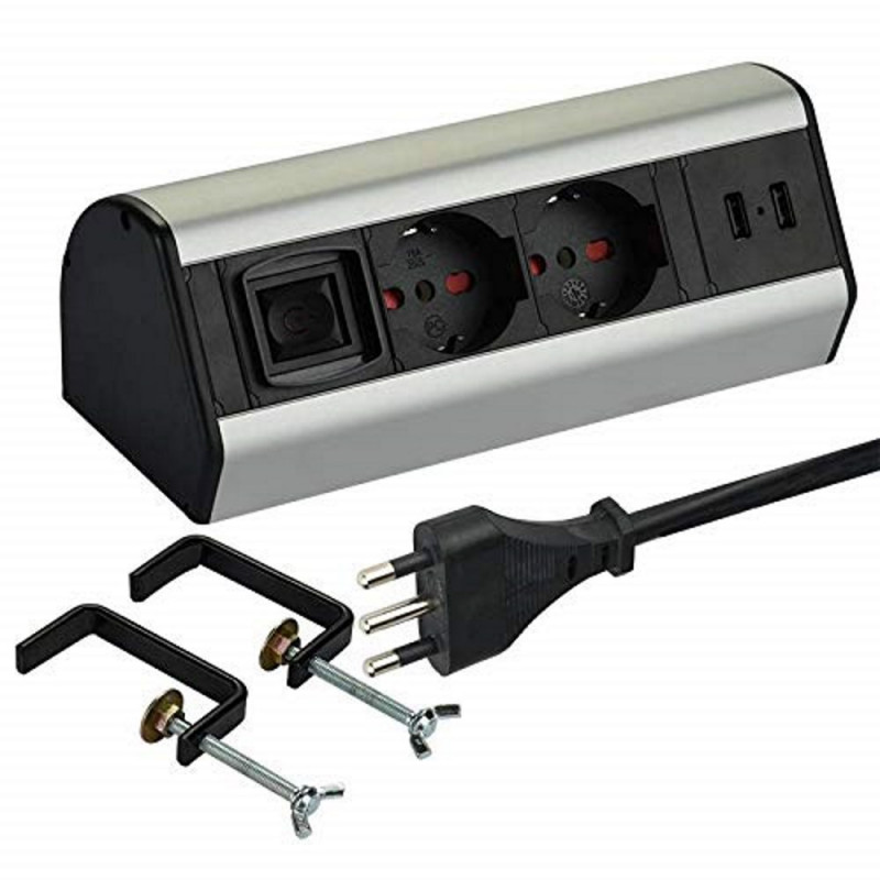 Schreibtisch PDU 2 Schuko + 10 / 16A, 2 USB 2.4A, Befestigungsstützen Schreibtisch PDU 2 Schuko + 10 / 16A, 2 USB 2.4A, Befestigungsstützen