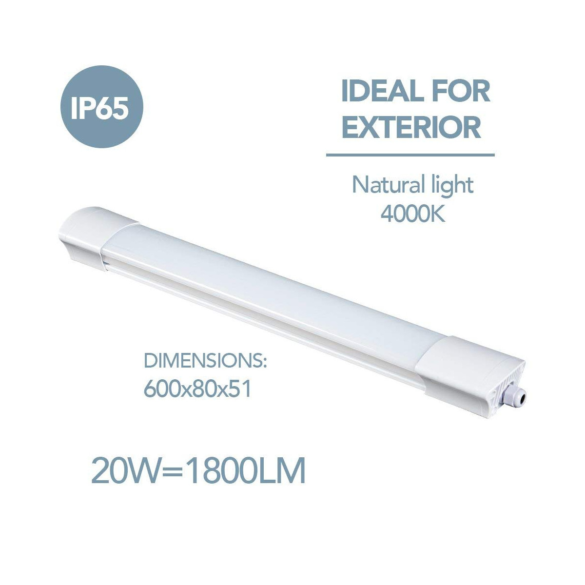 BARRA 60CM LUMINOSA LED Esterno, Plafoniera Giardino, Bianco IP65 20W 230V  4000K EUR 33,09 - PicClick IT