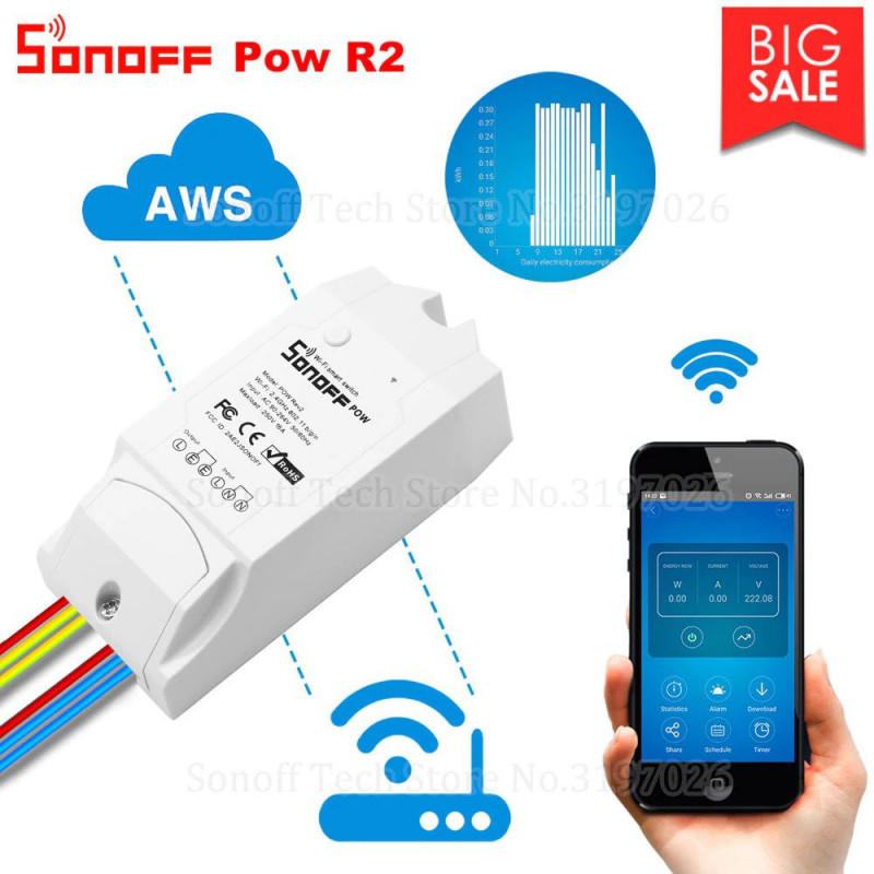 Sonoff Pow R2 15A Wifi avec moniteur de consommation d'énergie à la maison intelligente