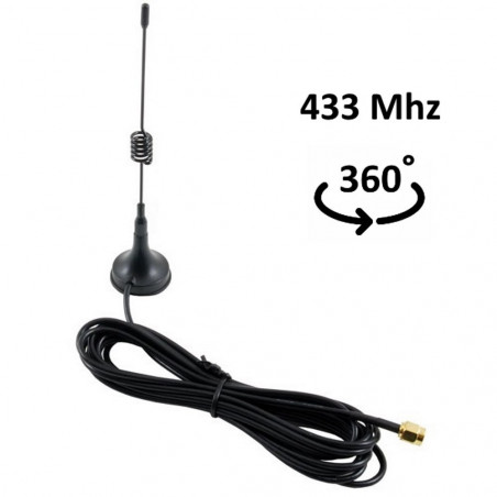 ANTENA STYLUS 433 MHZ - CONEXIÓN SMA CON BASE MAGNÉTICA