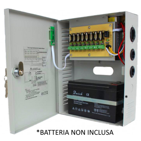 Alimentatore 230V multiplo a 8 canali UPS 12V 130W per TVCC, Domotica, allarmi