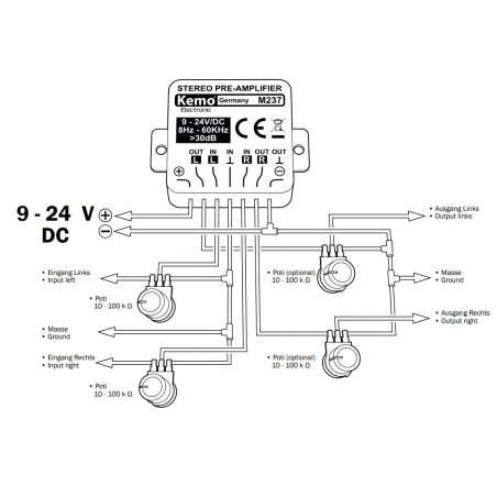 Modulo Preamplificatore stereo universale 9-24V DC 8Hz-60KHz 30dB