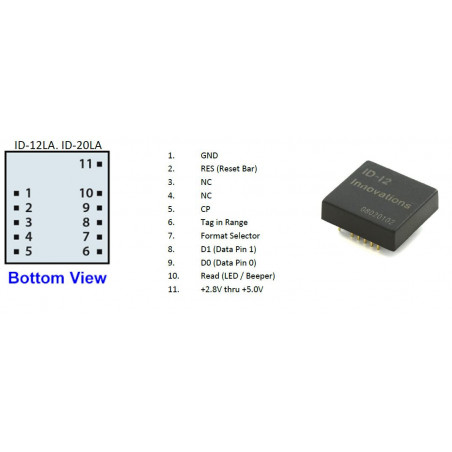 MÓDULO LECTOR RFID CON ANTENA ULTRA COMPACTA 125 KHZ EM4100 U SCI TA TTL- ID12LA