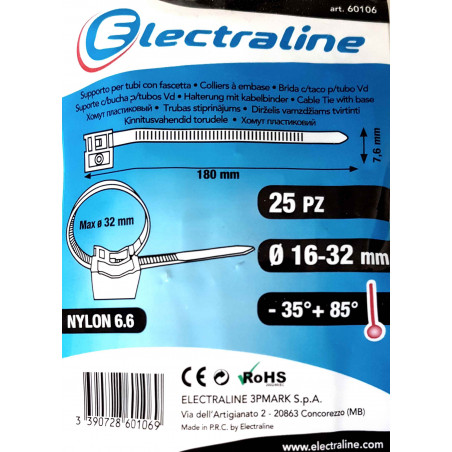 Electraline 860106 Support de tuyau avec colliers, 16 à 32 mm, 25 pièces, gris