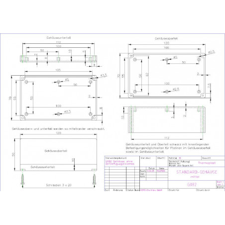 Black plastic container 120x70x50 mm opening 4 screws half eurocard