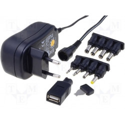 Stabilized universal power supply 3-12V DC 1A plug, DC, Jack and USB connectors