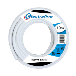 Câble d'extension H05VV-F, section 2x1 mm, longueur 10 m, blanc Electraline 11421