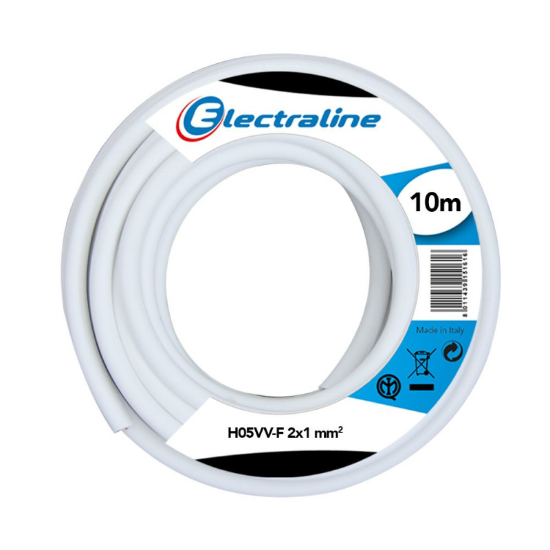 Verlängerungskabel H05VV-F, Abschnitt 2x1 mm, Länge 10 m, White Electraline 11421