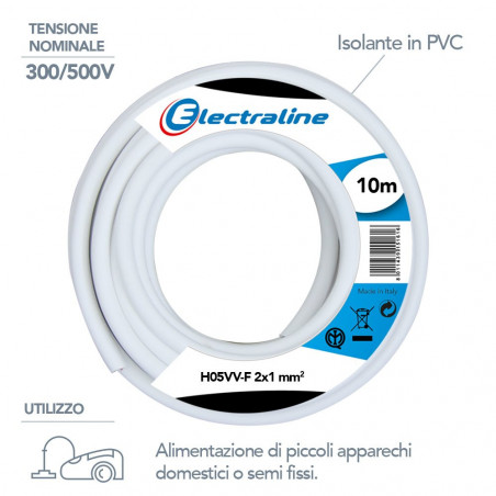 Extension Cable H05VV-F, Section 2x1 mm, Length 10 m, White Electraline 11421