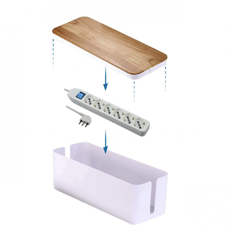 Ncheli Scatola Organizzatore Per Cavi In Legno E ABS - Gestione Cavi Multipresa, Copertura Con Coperchio, Ignifugo, 30x12x11,5 Cm