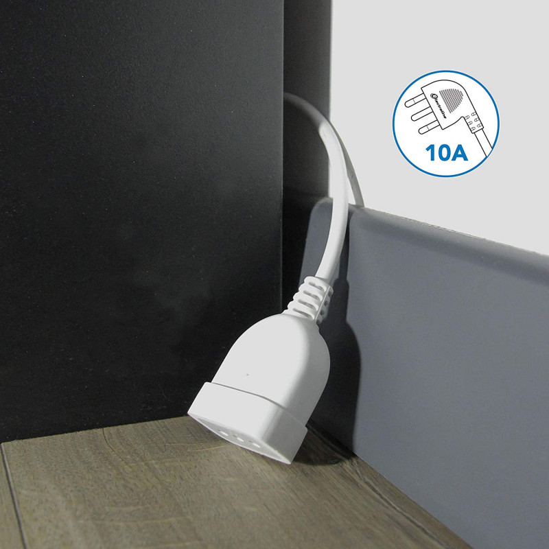 Mini Space Saving Extension Small Plug 10A Cable 20 cm White ...