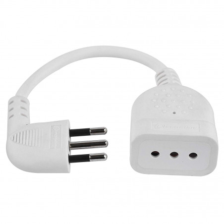 Mini Space Saving Extension Small Plug 10A Cable 20 cm White Electraline 46005