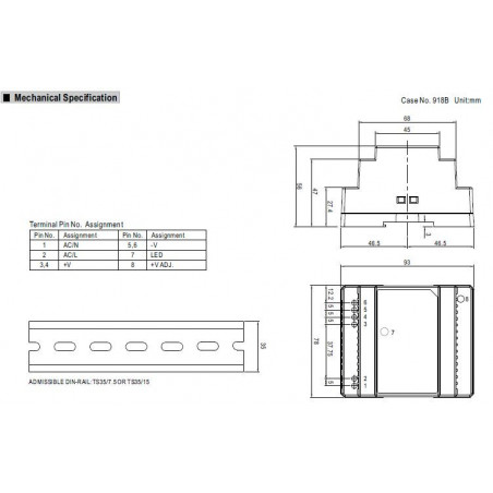 Fuente de alimentación de barra DIN conmutable estabilizada universal 24V DC 1,5A DR-30-24