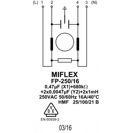 EMI-Entstörungsnetzfilter für Haushaltsgeräte 250VAC MIFLEX FP-250 / 16-4N7
