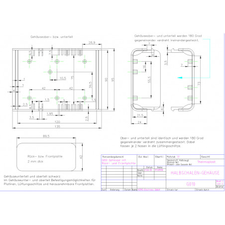 Boîtier de console en plastique demi-coque env. 95 x 135 x 45 mm noir