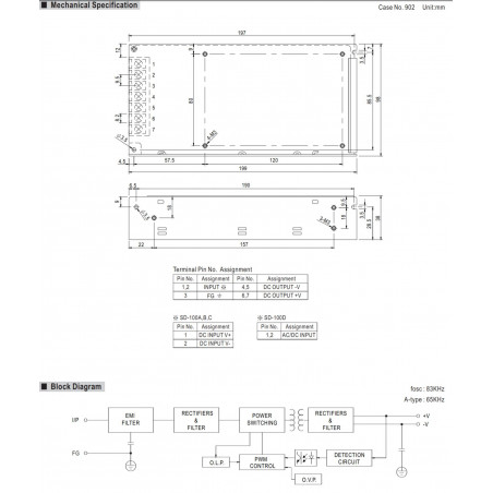 Isolated DC-DC converter 9.5-18V input 12V 8.5A output SD-100A-12