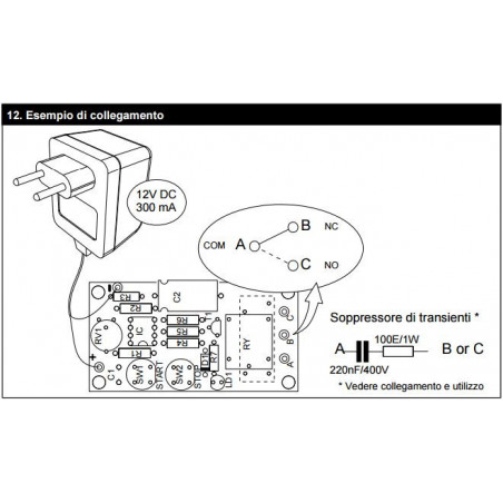 Timer START STOP 0-15 Minuti 12V DC con relè di uscita 2A 240V