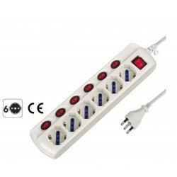 Universal power strip with main switch + 6 independent electraline 62059