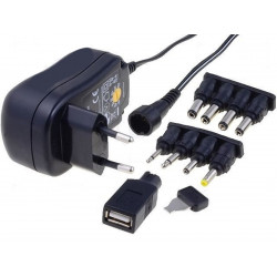 Stabilized universal power supply 3-12V DC 300mA plug conn. DC, Jack, USB