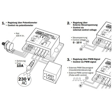 Control de potencia 230V AC 10A cargas óhmicas inductivas manuales, PWM, entrada 0-10V