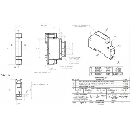 Case housing 1 module DIN rail plastic PPO dimensions 90 x 17,5 x 53mm gray