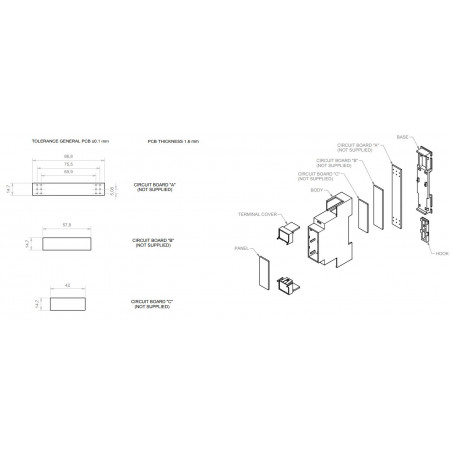 Boîtier boîtier 1 module rail DIN plastique PPO dimensions 90 x 17,5 x 53 mm gris