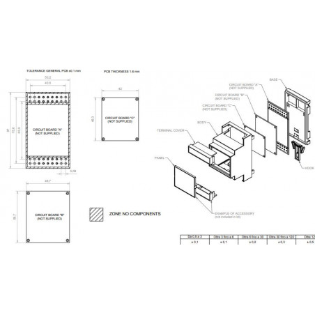 Boîtier boîtier 3 modules Rail DIN plastique PPO dimensions 90 x 53 x 53 mm gris