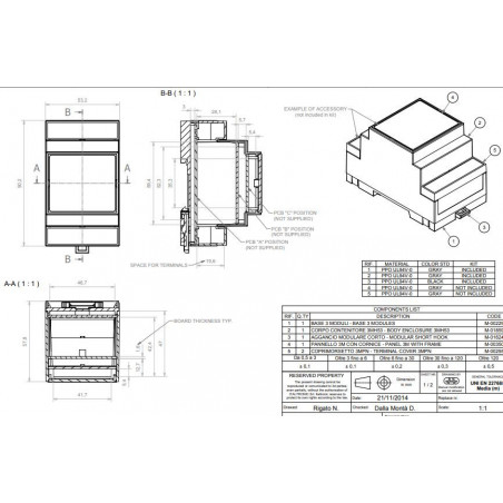 Gehäuse Gehäuse 3 Module DIN-Schiene Kunststoff PPO Abmessungen 90 x 53 x 53 mm grau