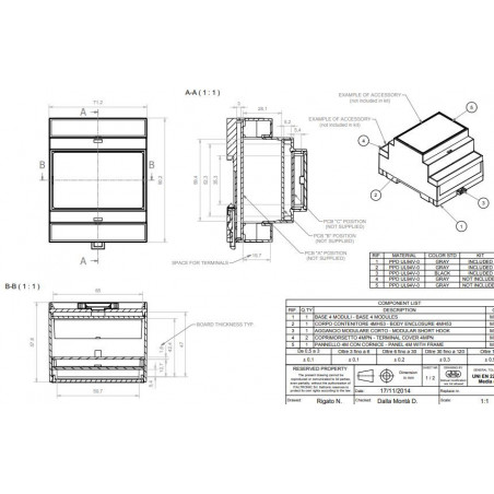 Carcasa carcasa 4 módulos carril DIN plástico PPO dimensiones 90 x 71 x 53 mm gris