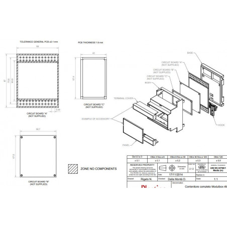 Custodia case 4 moduli guida DIN plastica PPO dimensioni 90 x 71 x 53mm grigio