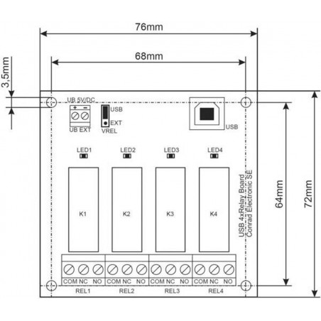 Scheda OUTPUT 4 relè NA NC COM 24V 9A connessione USB software PC 5 V/DC