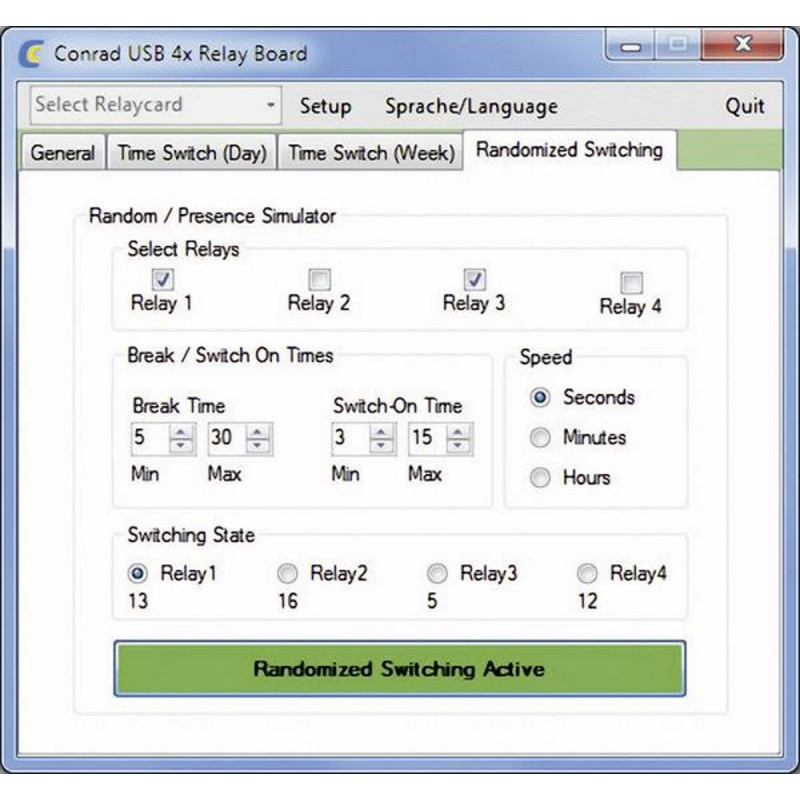 OUTPUT 4 relay board NO NC COM 24V 9A USB connection PC software 5 V / DC