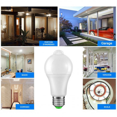 E27 12W LED lamp with PIR and twilight - cold white 6000 K