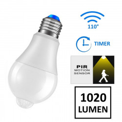 E27 12W LED Lampe mit PIR und Dämmerung - kaltweiß 6000 K.