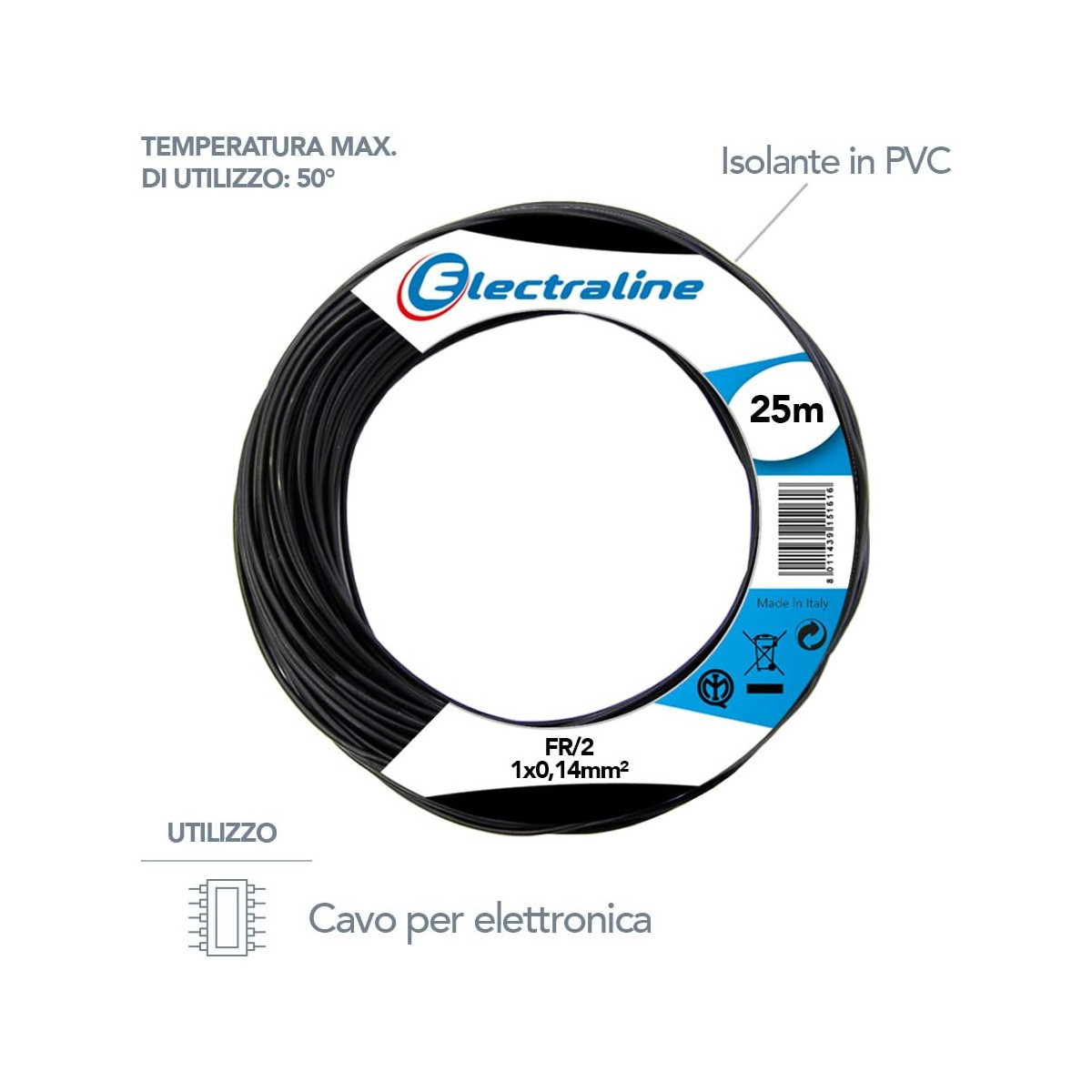 Câble Multimédia Electraline 50m - 2x0,75mm² Rouge/Noir Pour Transmission Audio