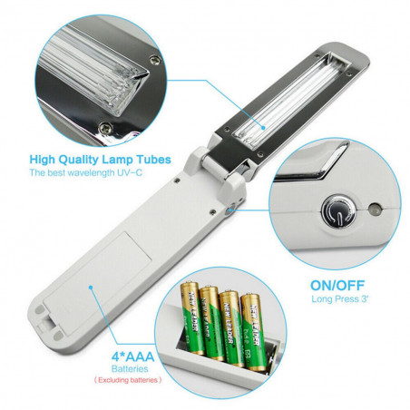 Lampada UV-C sterilizzatrice portatile a batteria + USB mascherine indumenti