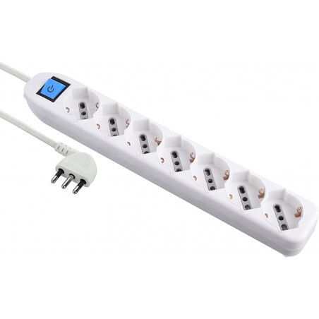 Mehrfachsteckdose 7 Mehrzweckplätze (Schuko + 10 / 16A) Electraline 62078-Schalter