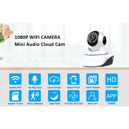 Telecamera IP Full HD PTZ WiFi allarme wireless microSD APP Yoosee ONVIF audio