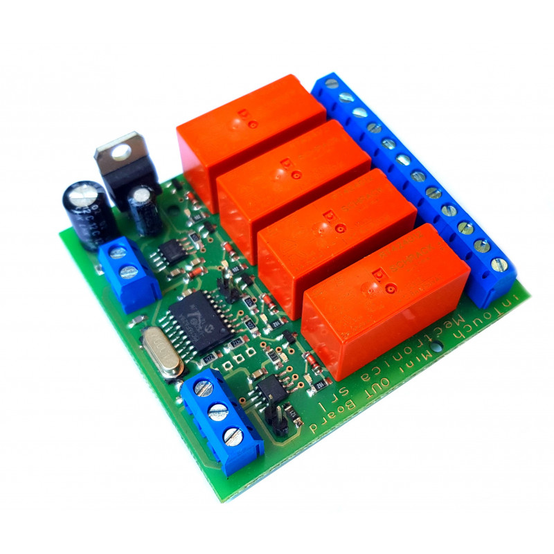 MODBUS RTU Mini OUT 4 output relè SPDT 16A su bus RS485 modulo DIN