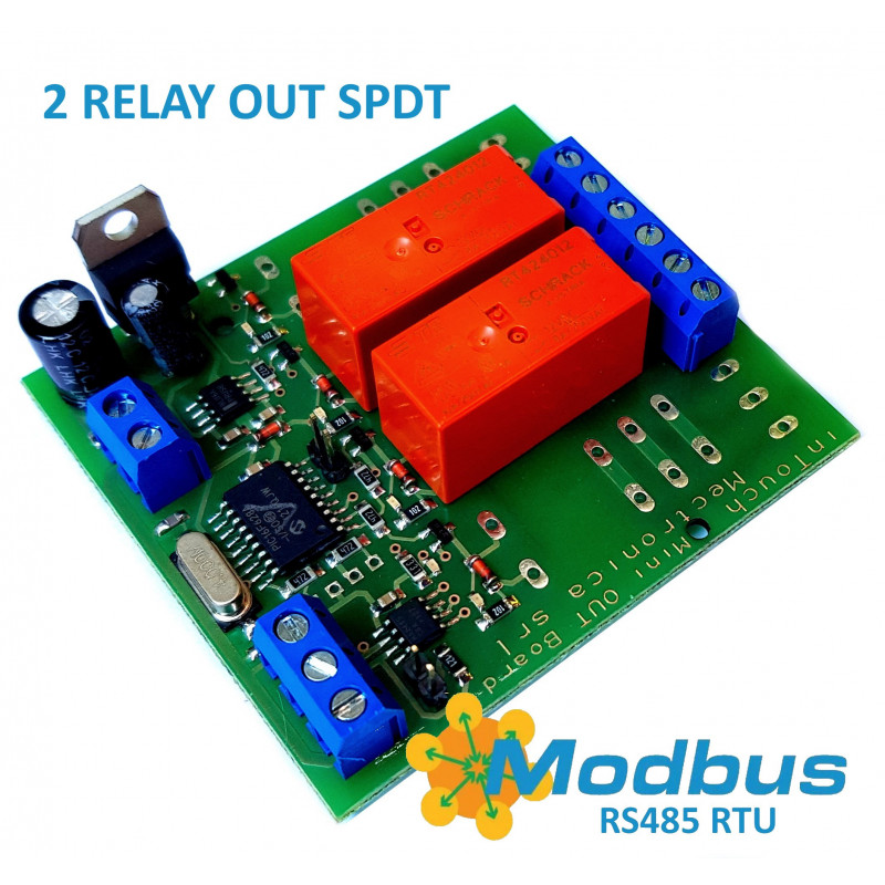 MODBUS RTU Mini OUT 4 output relè SPDT 16A su bus RS485 modulo DIN