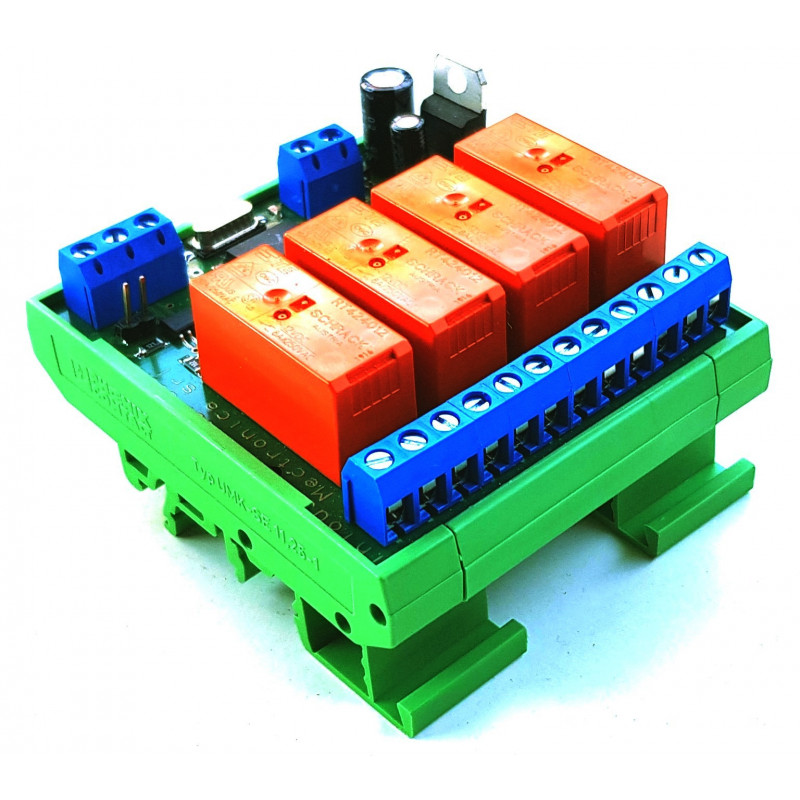 MODBUS RTU Mini OUT 4 salidas de relé SPDT 16A en módulo BUS RS485 DIN