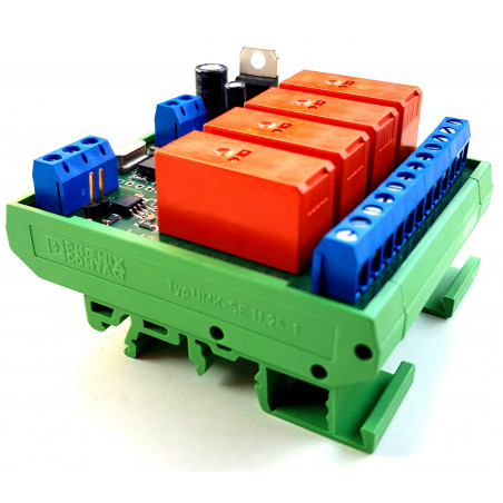 MODBUS RTU Mini OUT 4 output relè SPDT 16A su BUS RS485 modulo DIN