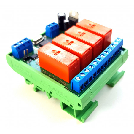 MODBUS RTU Mini OUT 4 output relè SPDT 16A su BUS RS485 modulo DIN