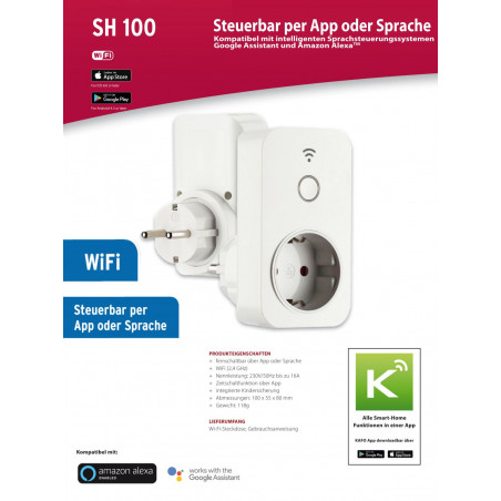 SH 100 Smart Home WiFi interruptor inalámbrico zócalo IoT Alexa, hogar de Google