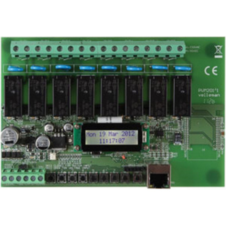Interfaccia Ethernet LAN output 8 relè 1 input display LCD timer WEB e APP VM201
