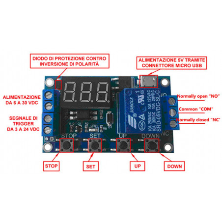 Minuterie MONTÉE de 0,1 seconde à 999 minutes avec déclencheur et micro USB