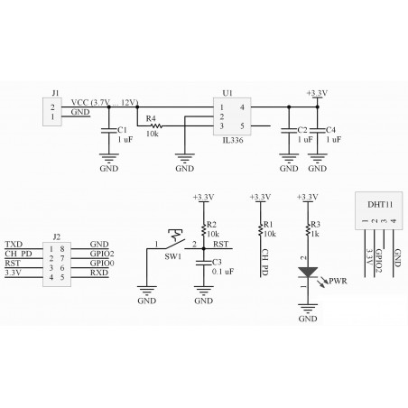 ESP8266 WiFi transceiver module + DHT11 temperature and humidity sensor