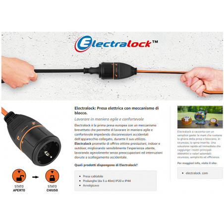 3G1.5 electric extension cable with 10 M anti-detachment Electralock locking mechanism