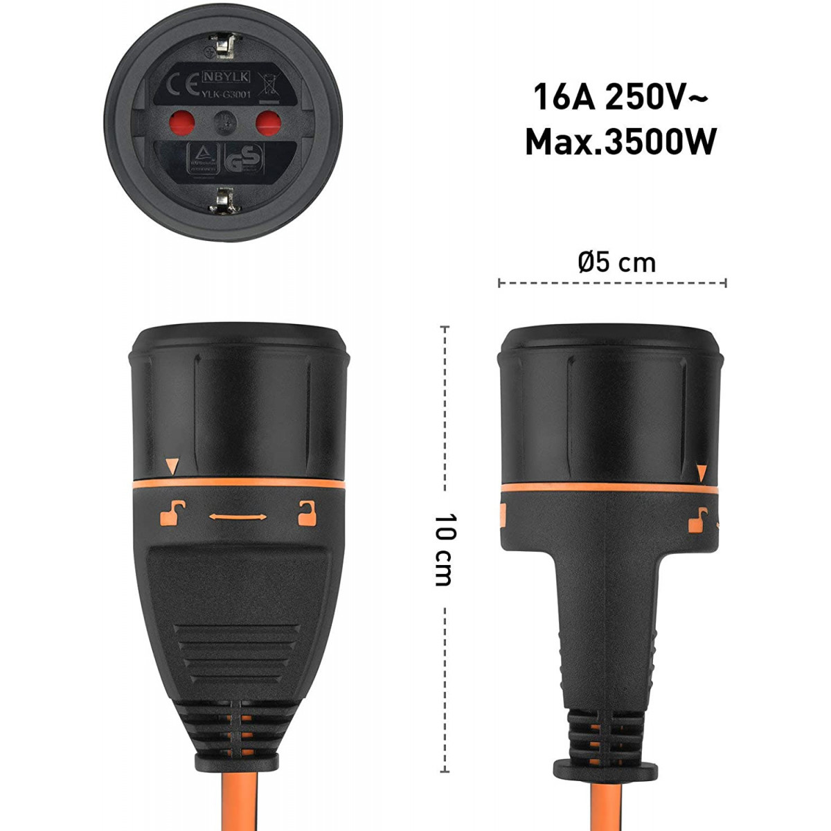 Prolunga elettrica con spina 16 A 90° e presa tedesca 10/16 A 10 m Prolunga elettrica con spina 16 A 90° e presa tedesca 10/16 A 10 m
